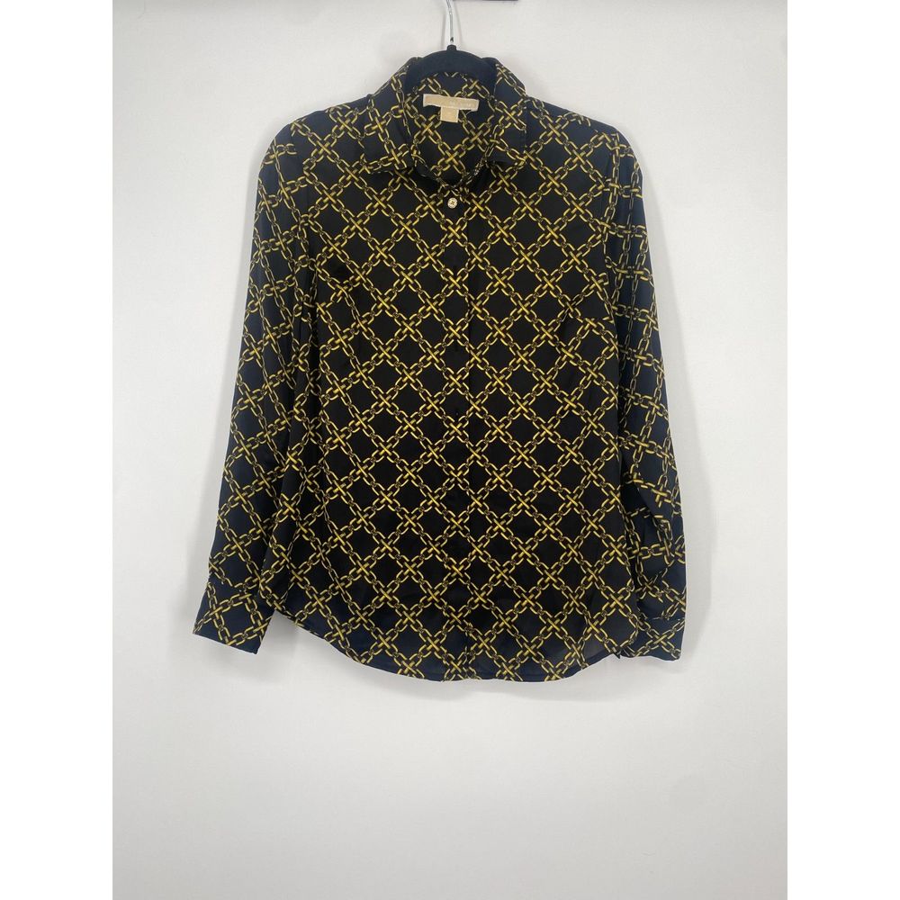 Michael by Michael Kors Women's Black and Gold Chain print Blouse Shirt Sz 6 - Picture 4 of 11
